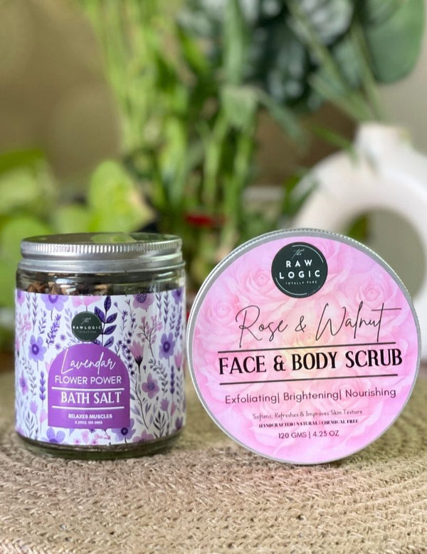 Lavender Relax Duo – Rose & Walnut Scrub + Lavender Bath Salt