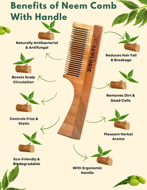 Neem handle comb solving hairfall, frizz, dandruff problems naturally