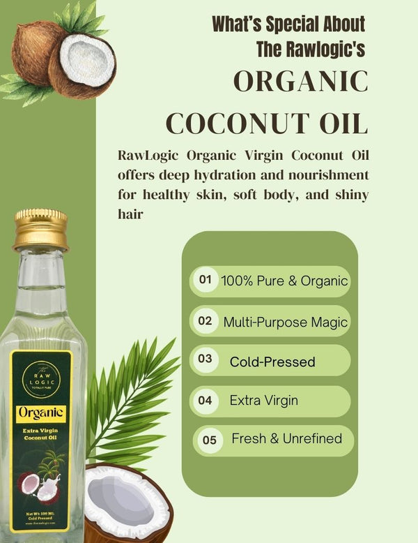 Benefits of The RawLogic Coconut Oil for Strong, Healthy Hair,shiny anf frizz free hair and softer skin