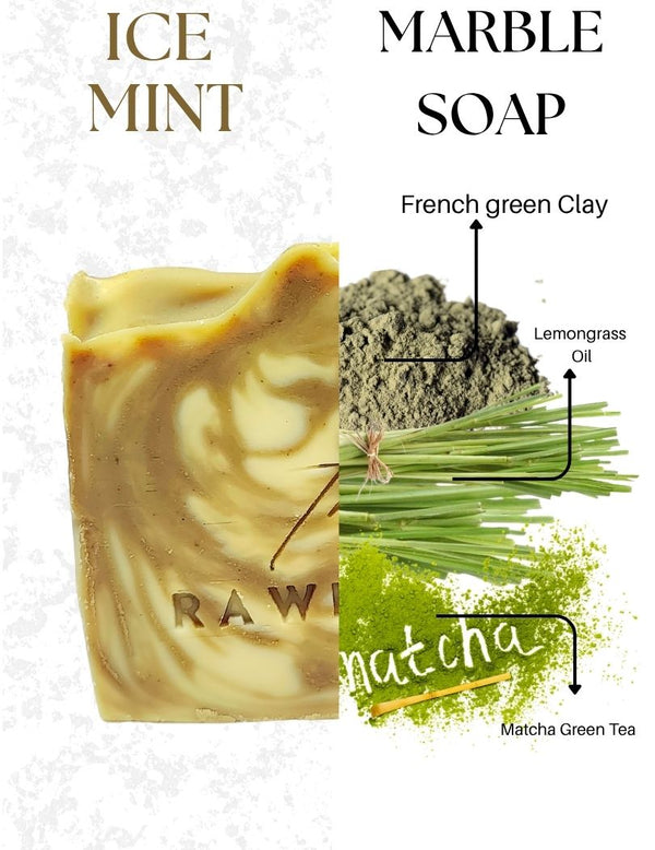 Key ingredients in Matcha & Lemongrass Soap – Matcha powder, French green clay, Lemongrass, Tea Tree