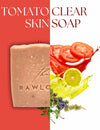 Key hero ingredients – fresh tomato purée, basil essential oil, lemon essential oil, and mango butter for clear, radiant skin.