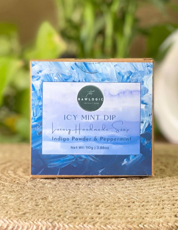 Ice Mint Marble Soap – Cooling Handmade Bar with Peppermint, Eucalyptus & Indigo Swirl for Summer Freshness