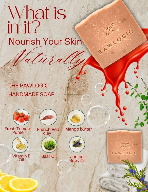 Ingredients list – Coconut Oil, Olive Oil, Rice Bran Oil, Castor Oil, Mango Butter, Tomato Puree, Lemon EO, Basil EO, Red Clay, Vitamin E.