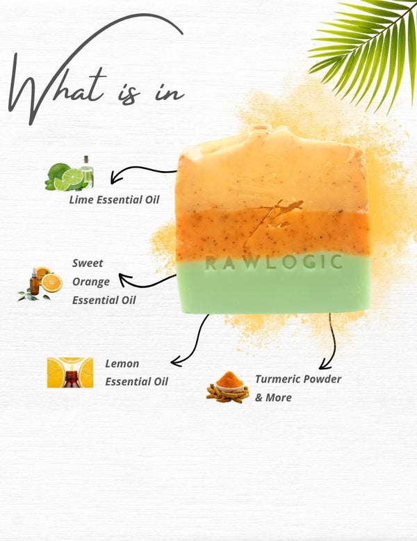 Top ingredients – Turmeric, citrus essential oils, coconut oil, olive oil, shea butter, and natural micas