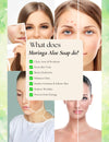 Before-and-after transformation of skin using Moringa Aloe Soap, revealing clearer, brighter, and deeply hydrated skin.