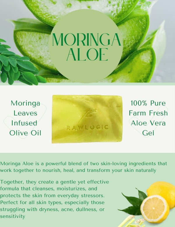 What makes Moringa Aloe Soap special? A unique blend of moringa, aloe vera, and essential oils for acne-free, glowing, and nourished skin
