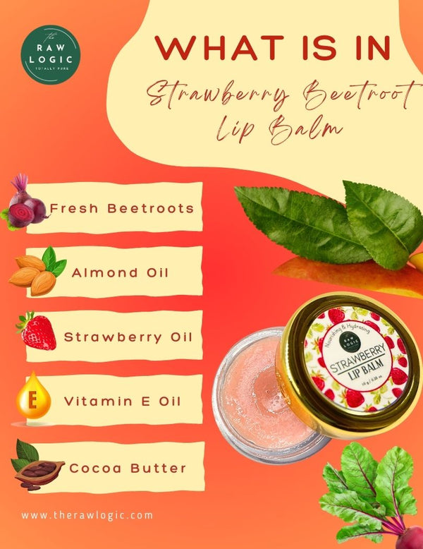 Natural ingredients in Strawberry Beetroot Lip Balm – rich in antioxidants and vitamins for lip care