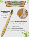 List of benefits of Rawlogic Bamboo Toothbrush, including eco-friendliness, natural antibacterial properties, and teeth whitening