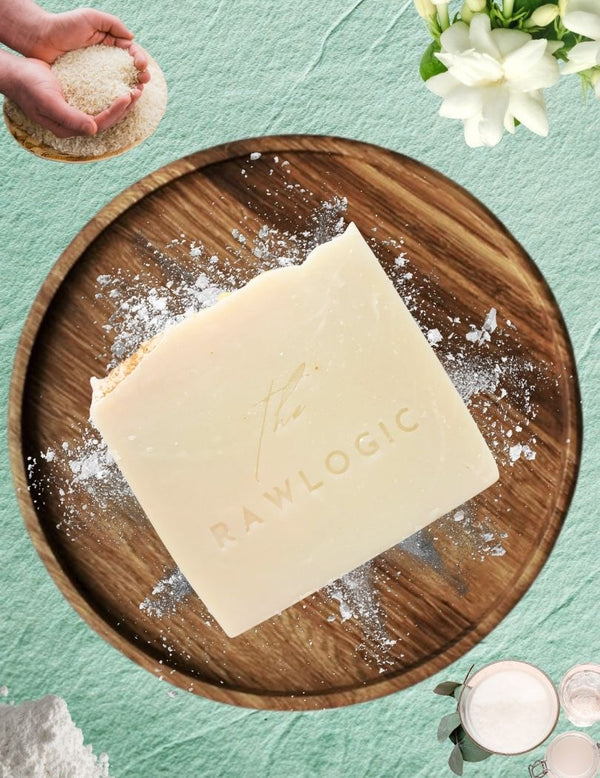 The RawLogic Rice Water & Jasmine Glow Bar – Handmade brightening soap with rice water and jasmine