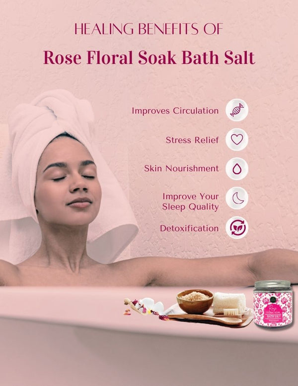 Key benefits of RawLogic Rose Bath Salt for skin hydration, relaxation, and mood enhancement