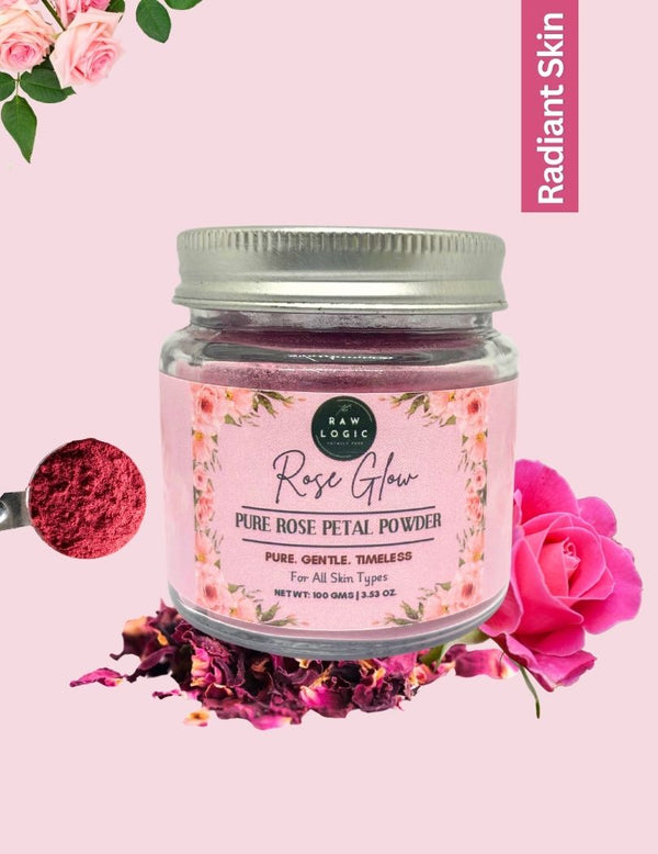 Front view of The RawLogic 100% Pure Rose Petals Face Pack – Hydrating and revitalizing natural face mask for glowing skin