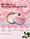 Key benefits of The RawLogic Rose Walnut Face & Body Scrub highlighting exfoliation, skin brightening, and nourishment