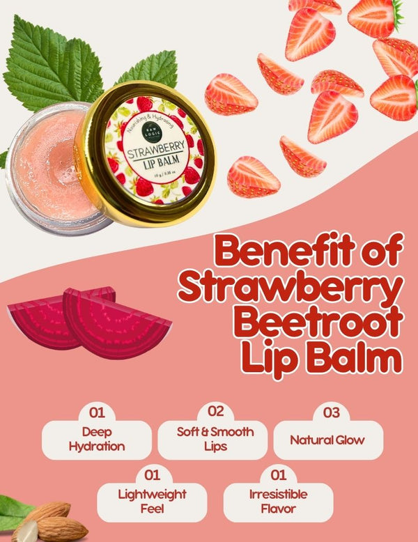 Key benefits of Strawberry Beetroot Lip Balm – hydrates, softens, and heals dry, chapped lips