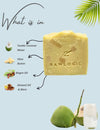 Top ingredients – Tender coconut water, zinc oxide, and plant-based oils in moisturizing soap
