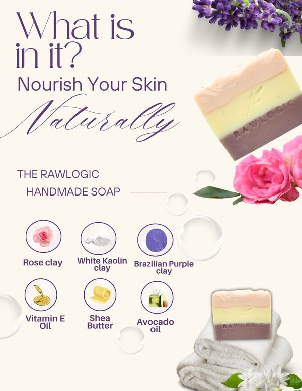 Top Ingredients – Pink Clay, Purple Clay, Kaolin, Rose & Lavender EO, Jasmine EO