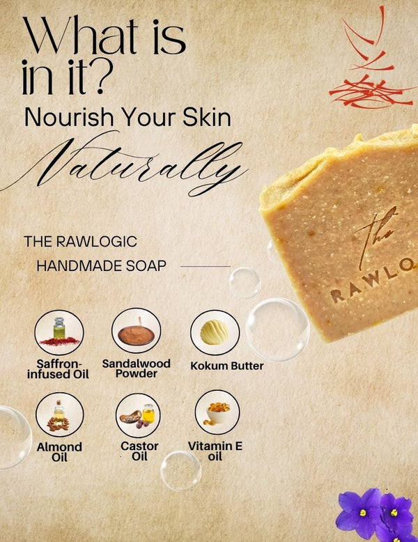 Key ingredients – Saffron-infused oil, sandalwood powder, rose EO, olive and coconut oils