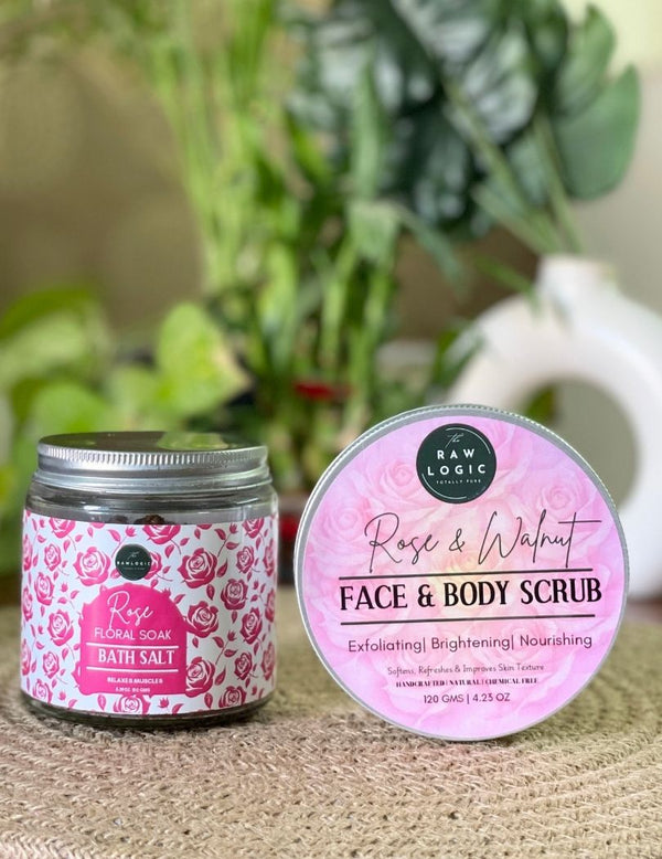 Pure Rose Detox – Rose & Walnut Scrub + Rose Bath Salt