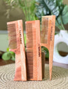 Set of 3 Neem Wood Combs – Handle Comb, Dual Comb & Tail Comb