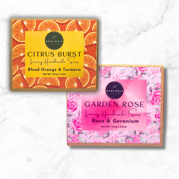 The Rawlogic Handmade Natural Soap Combo | Lemon Turmeric & Rose Clay
