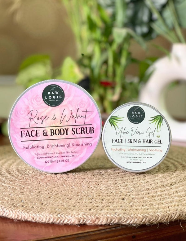 Radiance Duo – Rose & Walnut Scrub + Aloe Vera Gel