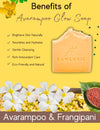 Avaramampoo Glow Soap with benefits listed on a yellow background