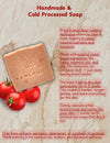 Cold process soap-making method showcasing traditional techniques and natural ingredients that preserve nutrients in each Tomato Clear Skin Bar.
