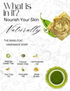Top ingredients in this detox bar – Matcha green tea, French green clay, Lemongrass EO, Tea Tree EO